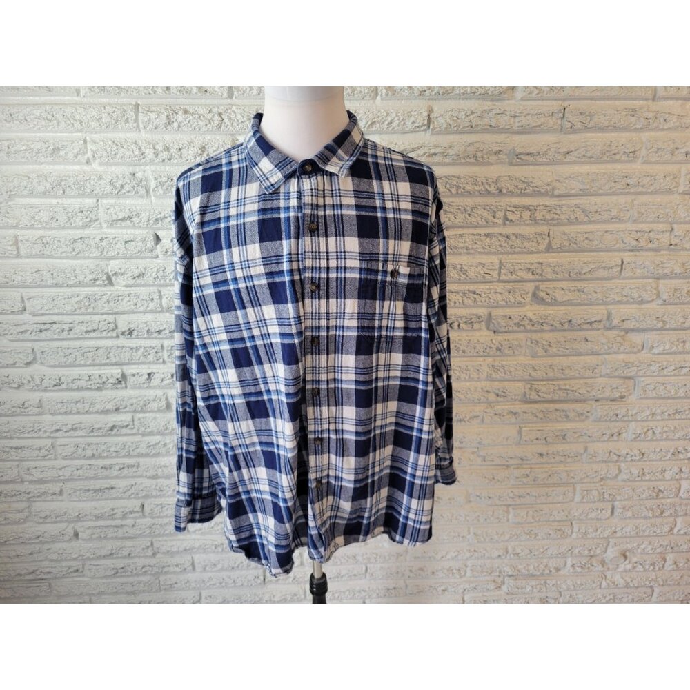 Blue Mountain Mens Shirt 3X Long Sleeve Pocket Collar Blue Plaid Cotton PLA116E